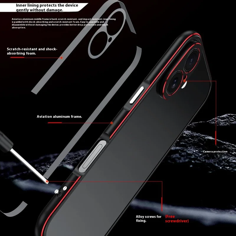 For iPhone 17 Bumper Case No-Back Phone Frame Cover with Lens Protection - Black / Red