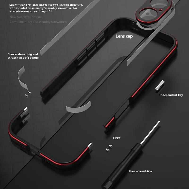 For iPhone 17 Bumper Case No-Back Phone Frame Cover with Lens Protection - Black / Red