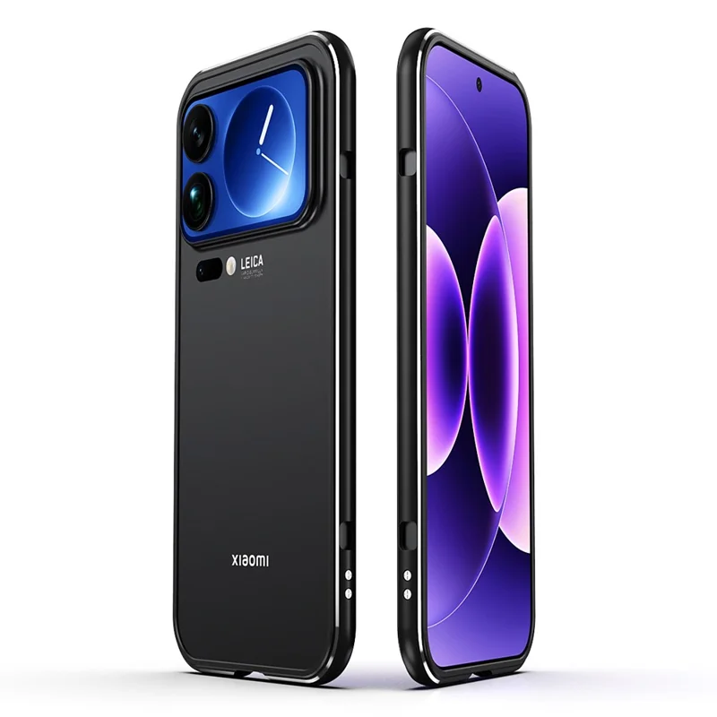 For Xiaomi 17 Pro Bumper Case Lens Protector Dual Color Metal Frame Phone Cover with Screw Lock - Black / Silver