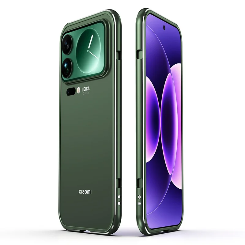 For Xiaomi 17 Pro Max Bumper Case Lens Protector Dual Color Metal Frame Phone Cover with Screw Lock - Green / Silver