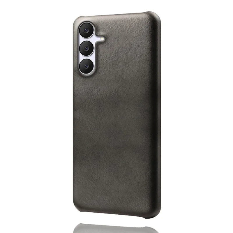 For Samsung Galaxy S25 FE Case Calf Texture PU Leather Hard PC Protective Phone Cover - Black