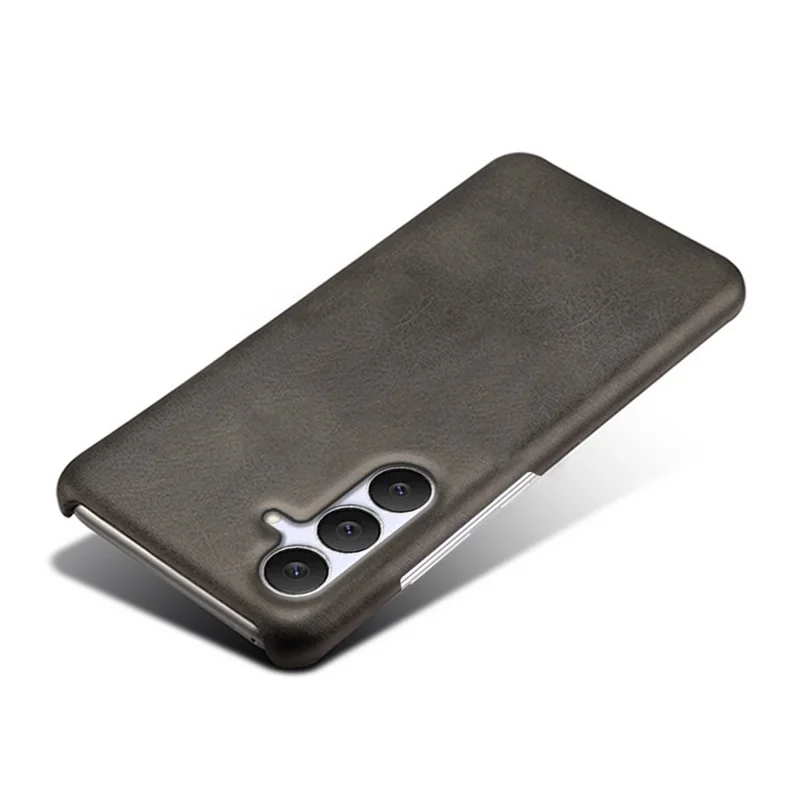 For Samsung Galaxy S25 FE Case Calf Texture PU Leather Hard PC Protective Phone Cover - Black
