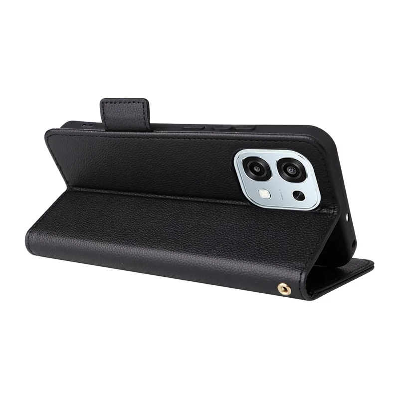 Leather Case for Oppo A6 Pro 4G / A6 Pro 5G / F31 5G Litchi Texture Wallet Phone Cover with Wrist Strap - Black