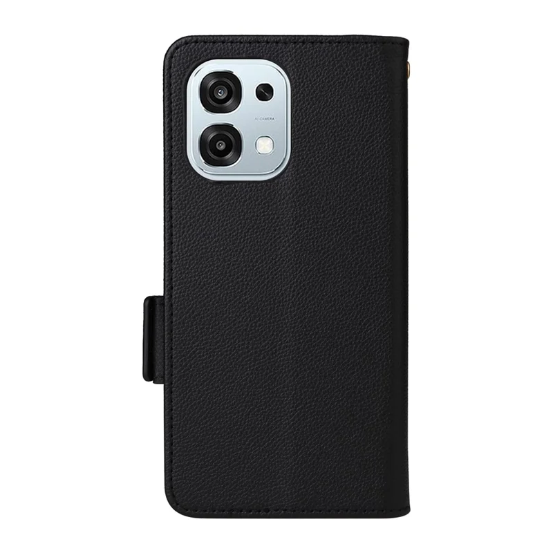 Leather Case for Oppo A6 Pro 4G / A6 Pro 5G / F31 5G Litchi Texture Wallet Phone Cover with Wrist Strap - Black