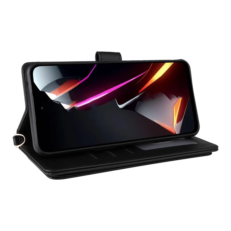 For ZTE nubia Neo 2 5G Case with Shoulder / Wrist Strap Leather Phone Cover Stand Wallet - Black