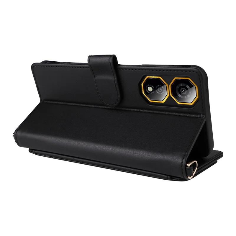 For ZTE nubia Neo 2 5G Case with Shoulder / Wrist Strap Leather Phone Cover Stand Wallet - Black