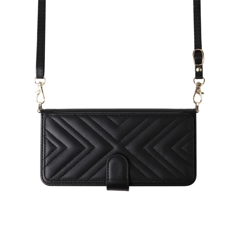 For ZTE nubia Neo 2 5G Case with Shoulder / Wrist Strap Leather Phone Cover Stand Wallet - Black