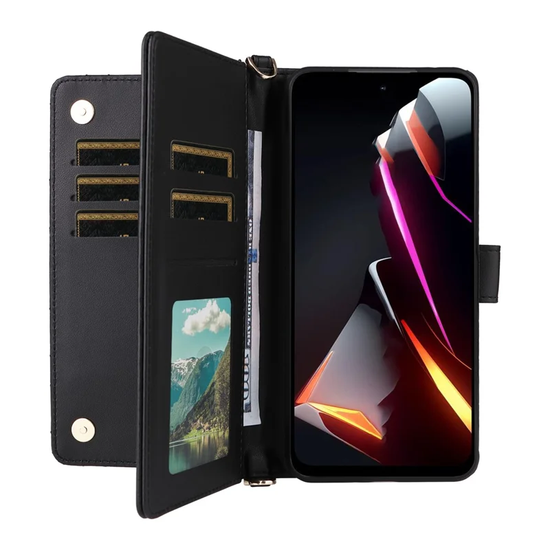 For ZTE nubia Neo 2 5G Case with Shoulder / Wrist Strap Leather Phone Cover Stand Wallet - Black