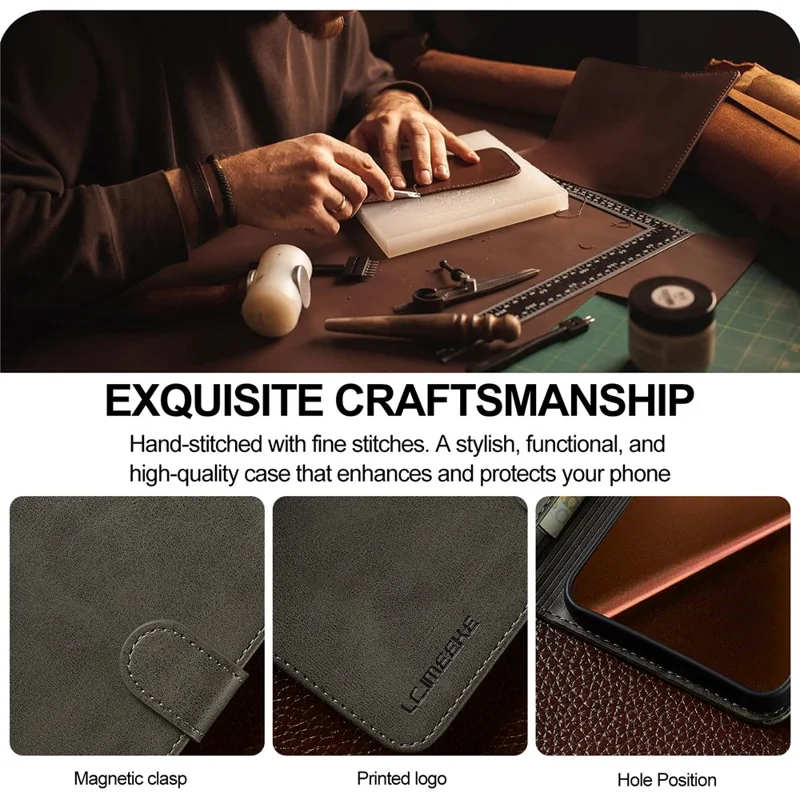 Funda LC.IMEEKE para Xiaomi 15T Pro, Textura de Cuero de Ternero, Soporte de Cartera, Cubierta de Teléfono - Gris