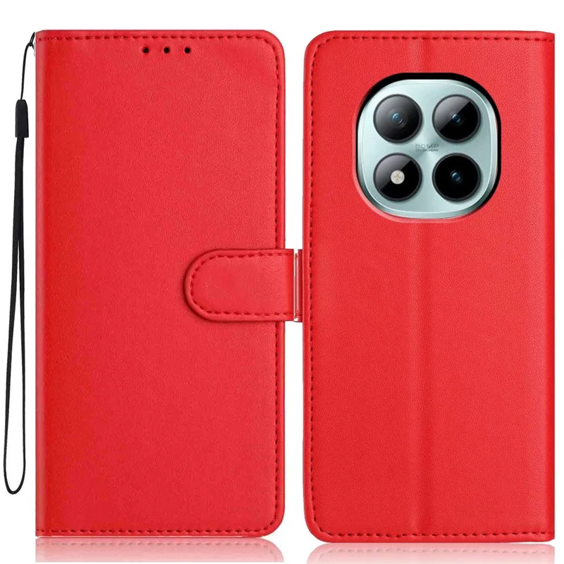 Til Xiaomi Redmi Note 15 Pro+ 5G tegnebogstaske med rem / flere kortfelter ensfarvet læder stående telefondæksel - rød