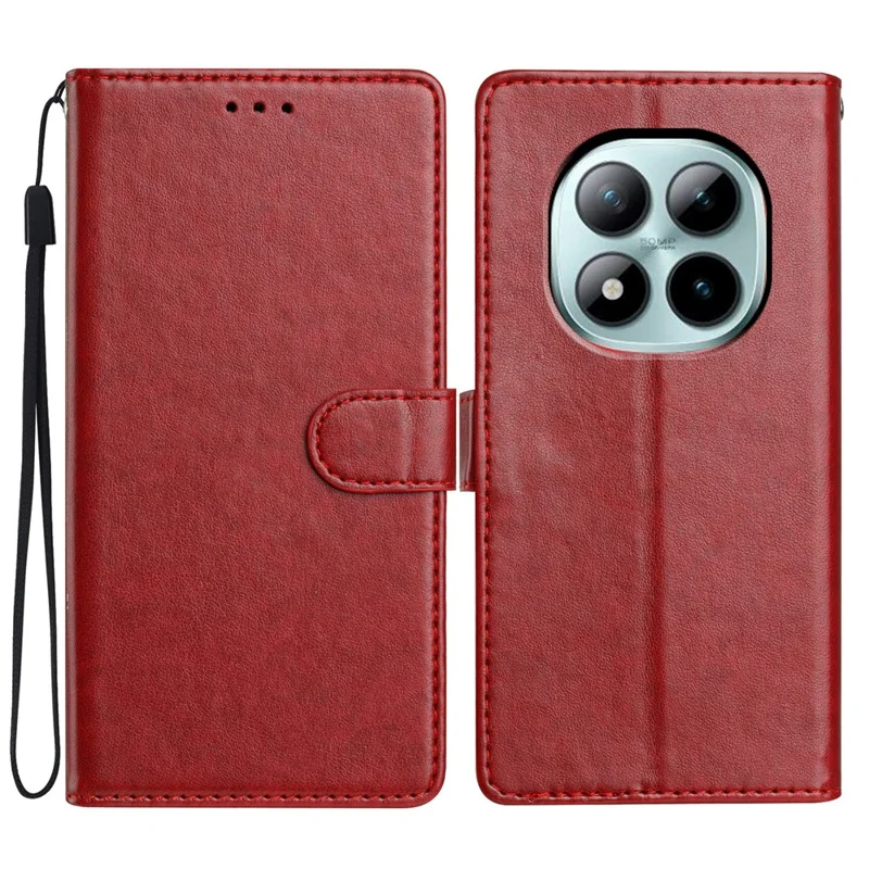 For Xiaomi Redmi Note 15 Pro+ 5G Læderet Taskase med Ståfunktion og Håndtagsrem - Rød