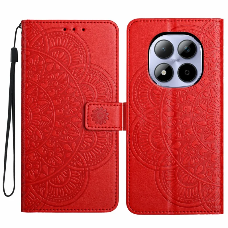 Capa de Couro com Slots para Cartões e Padrão Mandala para Xiaomi Redmi Note 15 Pro 5G - Vermelha