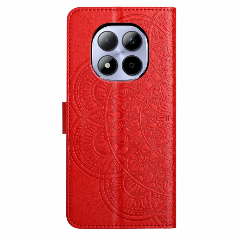 Capa de Couro com Slots para Cartões e Padrão Mandala para Xiaomi Redmi Note 15 Pro 5G - Vermelha