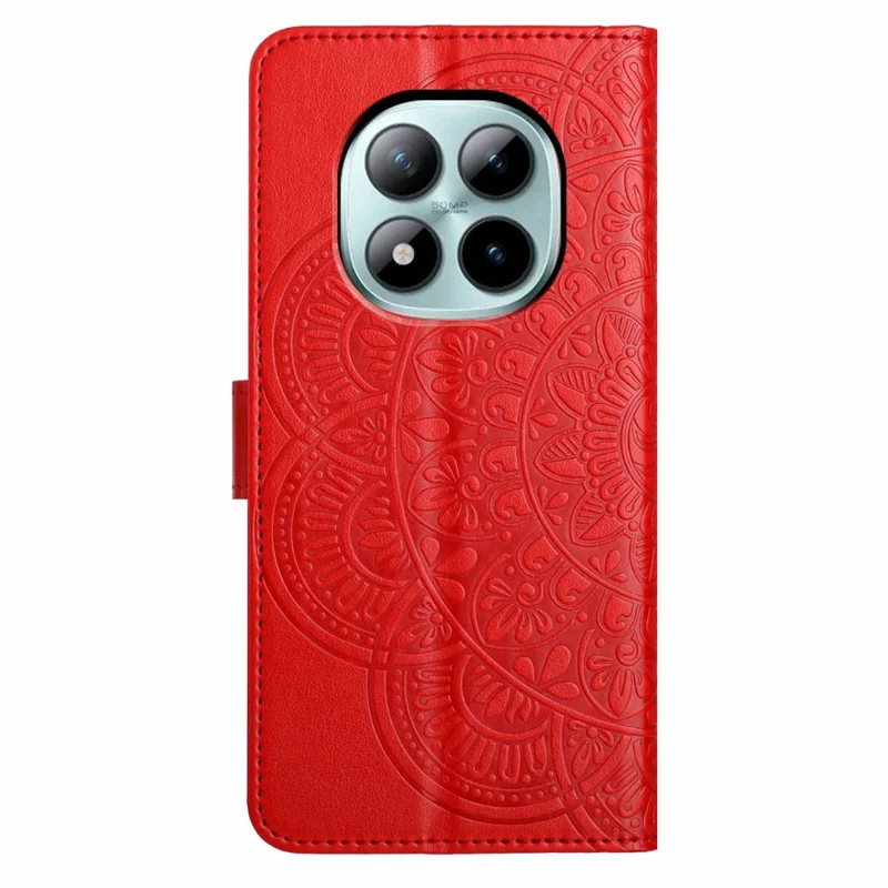 Futera skórzana na Xiaomi Redmi Note 15 Pro+ 5G z kieszeniami na karty, pokrowiec z wzorem mandali i podstawką - Czerwony