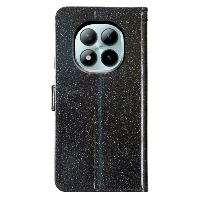 Til Xiaomi Redmi Note 15 Pro+ 5G tegnebogstilfælde Glitter anti-skrab læder stående telefon dæksel med rem - Sort