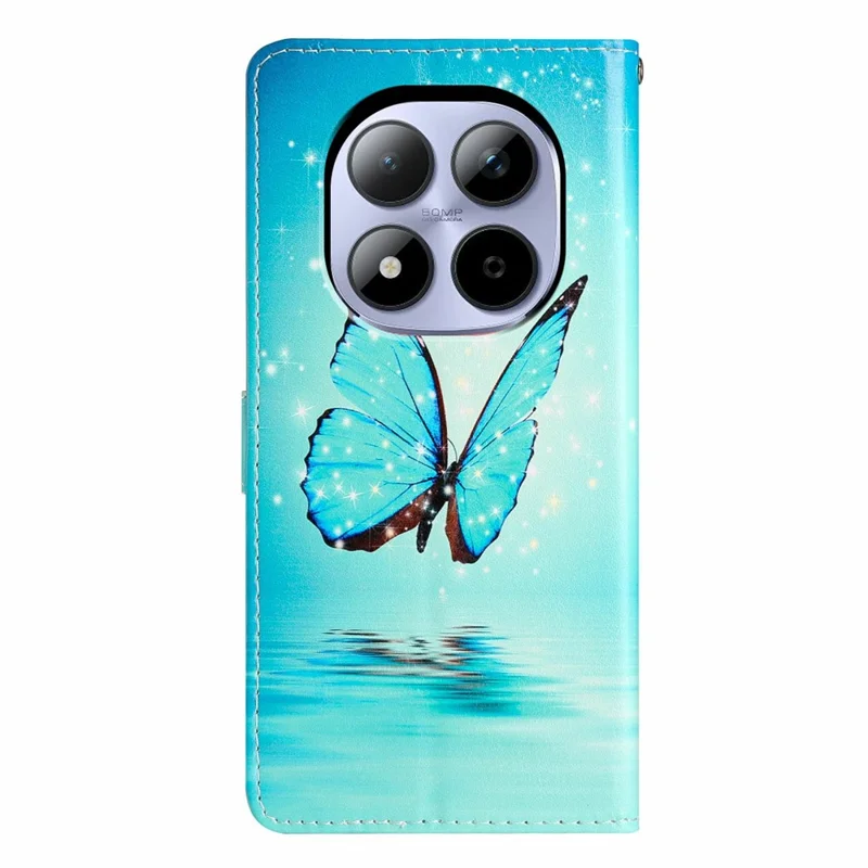 Funda de cartera para Xiaomi Redmi Note 15 Pro 5G, de piel sintética con estampado, con soporte y correa - Mariposa azul