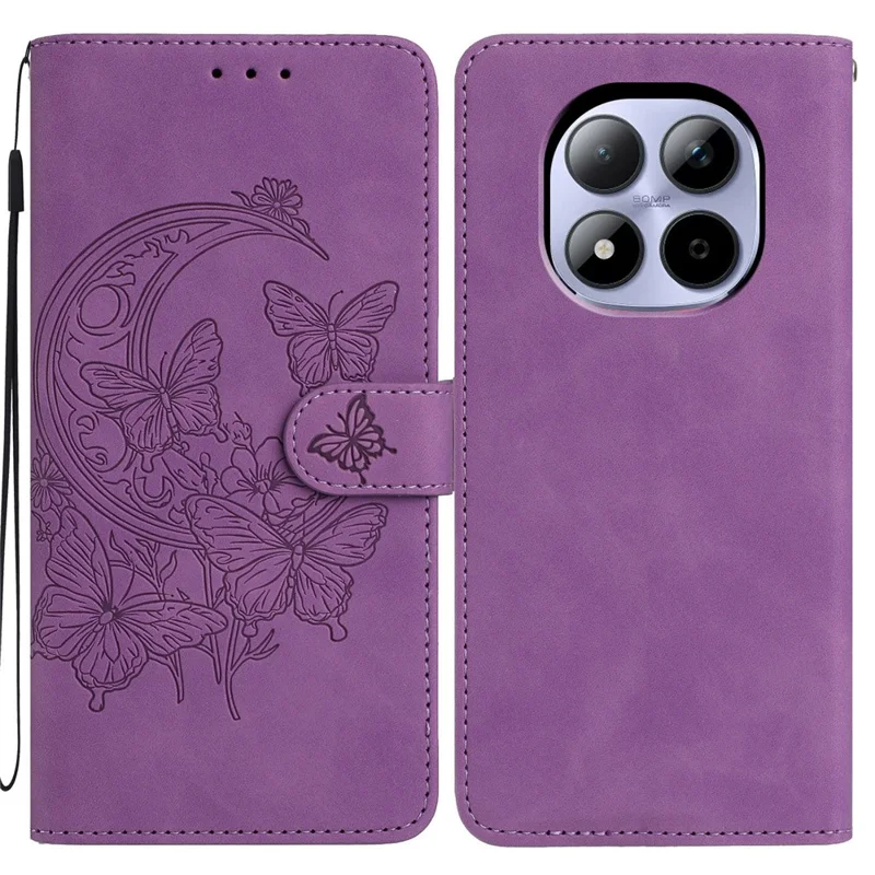 Voor Xiaomi Redmi Note 15 Pro 5G Hoesje Met Bloemen- en Vlinderprint PU Leren Portemonnee Stand Hoes - Paars