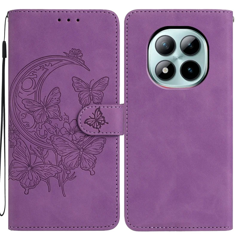 Capa para Xiaomi Redmi Note 15 Pro+ 5G - Flor de Borboleta Impressa em Couro PU Carteira com Suporte - Roxo