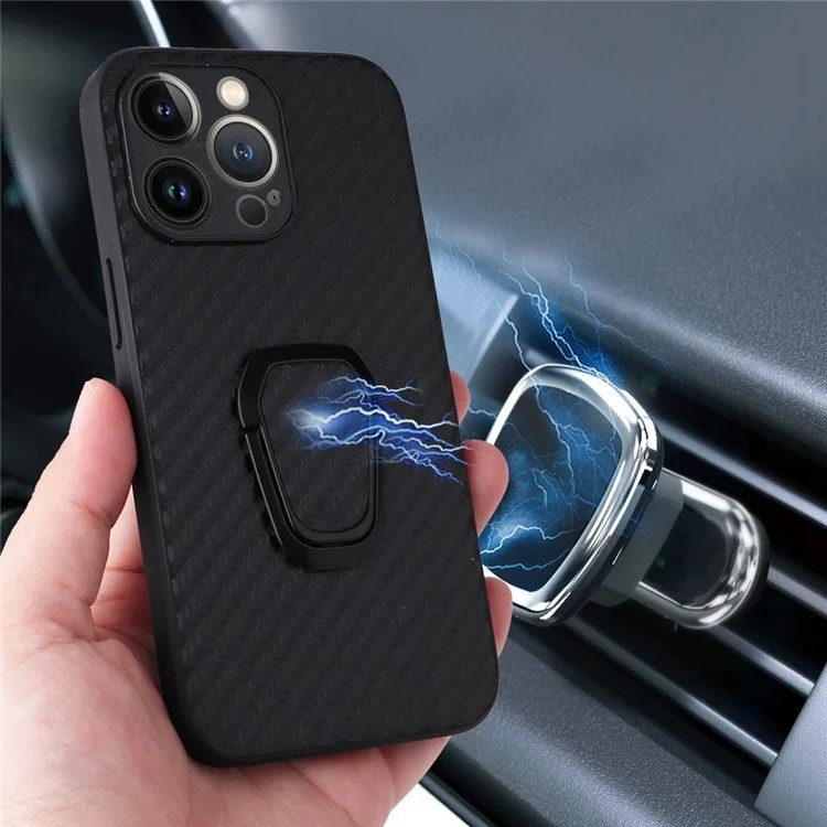 Для Iphone 14 Pro Anti-Scratch PU Кожаная Стенда Case Case Hard PC Внутренний Мягкий Soft TPU Bumper Shocker Shockper Protect Protect Protect - Текстура Углеродного Волокна