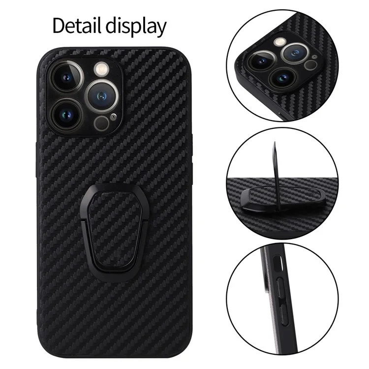Для Iphone 14 Pro Anti-Scratch PU Кожаная Стенда Case Case Hard PC Внутренний Мягкий Soft TPU Bumper Shocker Shockper Protect Protect Protect - Текстура Углеродного Волокна