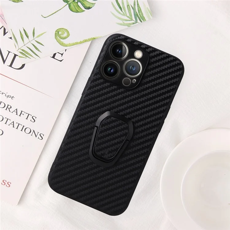 Для Iphone 14 Pro Anti-Scratch PU Кожаная Стенда Case Case Hard PC Внутренний Мягкий Soft TPU Bumper Shocker Shockper Protect Protect Protect - Текстура Углеродного Волокна