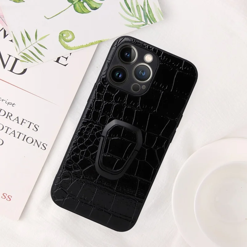 For iPhone 14 Pro Anti-Scratch PU Leather Kickstand Case Hard PC inner Soft TPU Bumper Shockproof Protective Phone Cover - Crocodile Texture