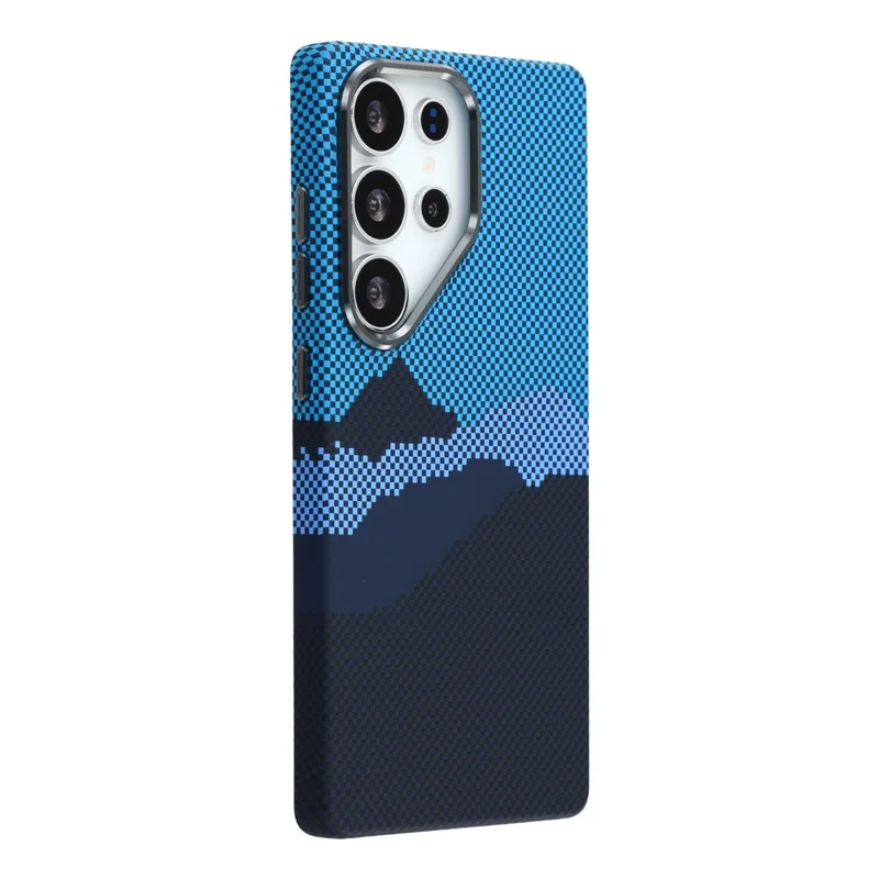 For Samsung Galaxy S25 Ultra Magnetic Case Water Transfer Printing Metal Frame PC Phone Back Cover - Alpine Blue