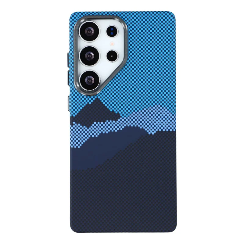 For Samsung Galaxy S25 Ultra Magnetic Case Water Transfer Printing Metal Frame PC Phone Back Cover - Alpine Blue