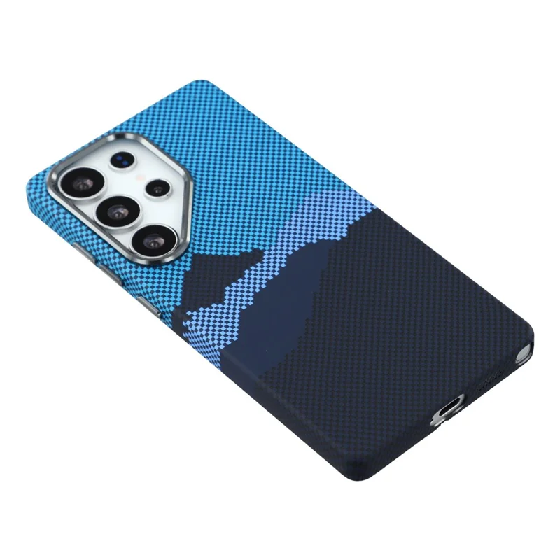 For Samsung Galaxy S25 Ultra Magnetic Case Water Transfer Printing Metal Frame PC Phone Back Cover - Alpine Blue