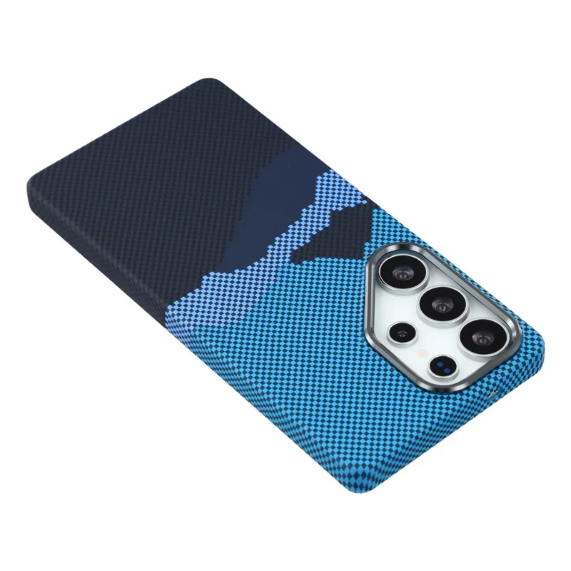 For Samsung Galaxy S25 Ultra Magnetic Case Water Transfer Printing Metal Frame PC Phone Back Cover - Alpine Blue