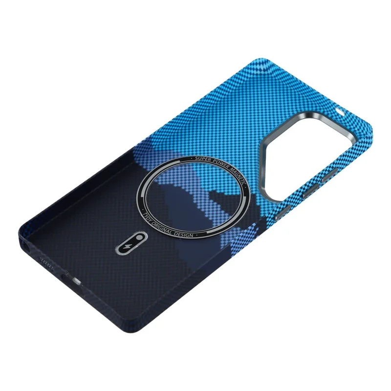 For Samsung Galaxy S25 Ultra Magnetic Case Water Transfer Printing Metal Frame PC Phone Back Cover - Alpine Blue