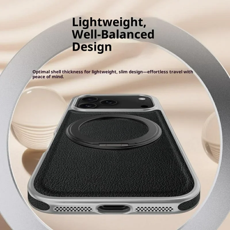 For iPhone 17 Pro Magnetic Case with Rotating Kickstand Leather + PC + TPU Electroplating Phone Cover - Orange