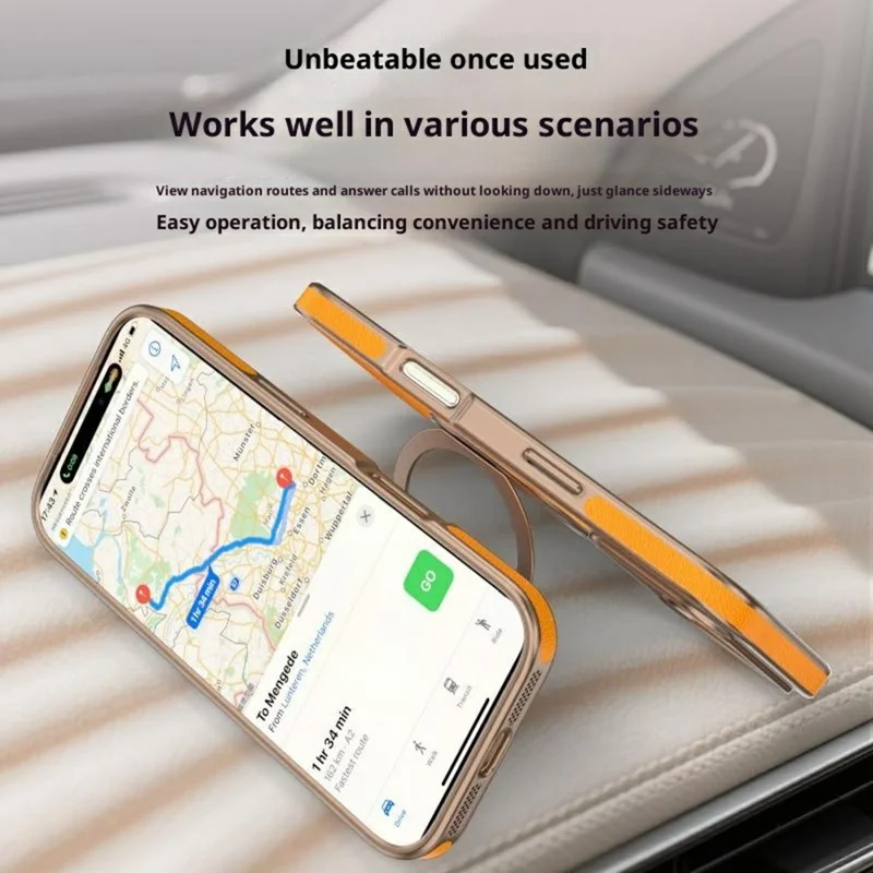 For iPhone 17 Pro Magnetic Case with Rotating Kickstand Leather + PC + TPU Electroplating Phone Cover - Orange