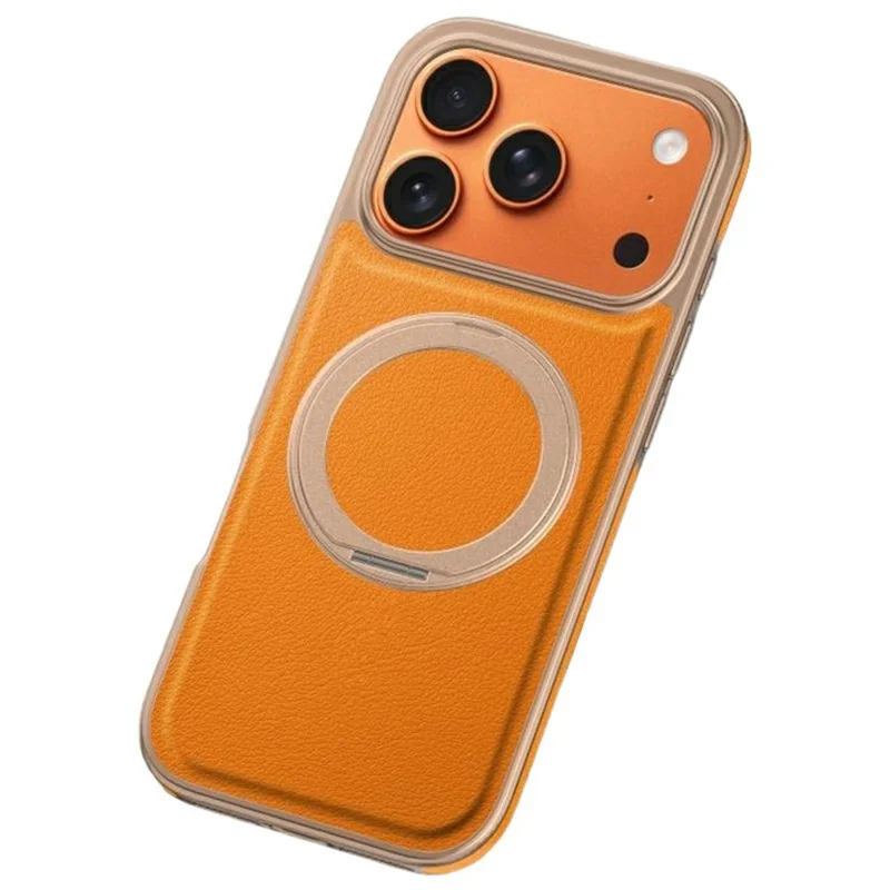 iPhone 17 Pro Max Magnetische Hülle mit rotierendem Ständer Leder + PC + TPU Elektroplattierung Handyhülle - Orange