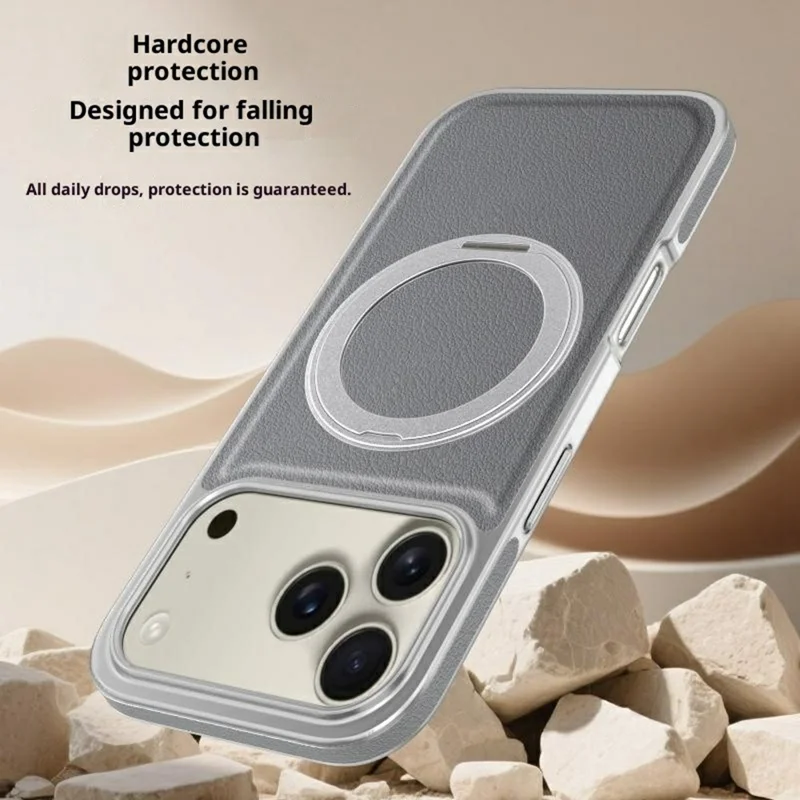 iPhone 17 Pro Max Magnetische Hülle mit rotierendem Ständer Leder + PC + TPU Elektroplattierung Handyhülle - Orange