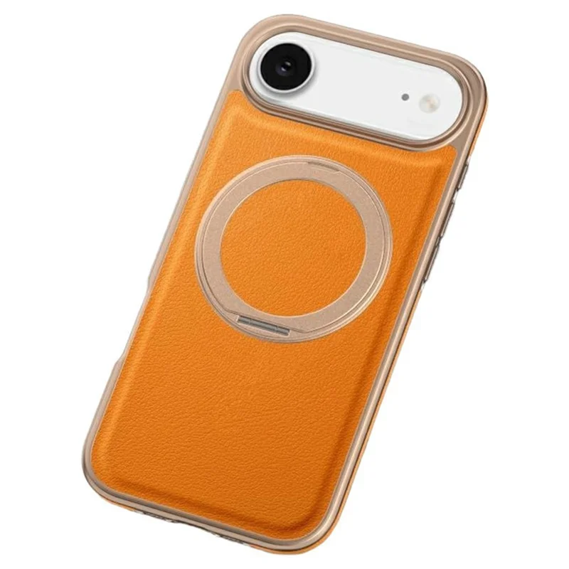 For iPhone Air Magnetic Case with Rotating Kickstand Leather + PC + TPU Electroplating Phone Cover - Orange