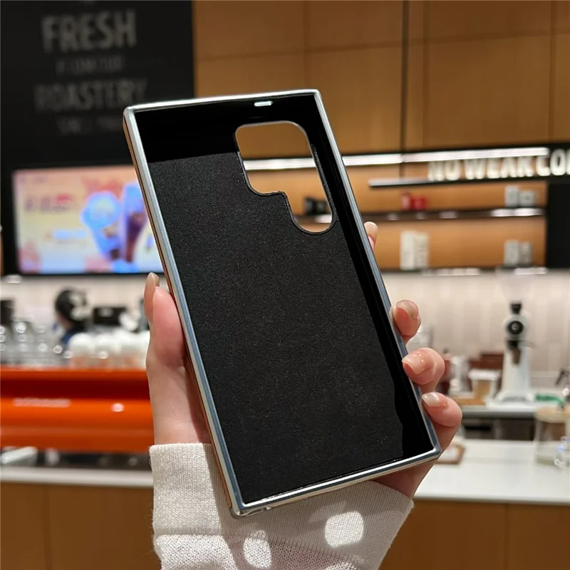 Samsung Galaxy S24 Ultra Hülle mit verstecktem Ständer Leder + PC + TPU Matt Elektroplattiert Handyhülle - Schwarz