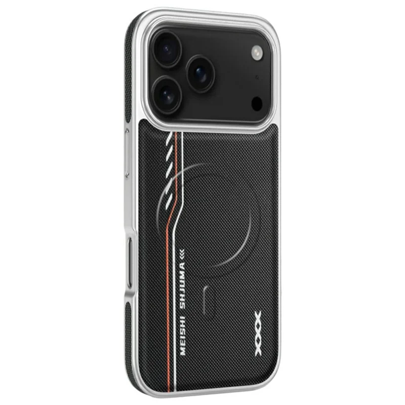 Custodia iPhone 17 Pro Compatibile con MagSafe Linea Stampa Texture Diamante Pelle PU Copertura Posteriore del Telefono - Nero