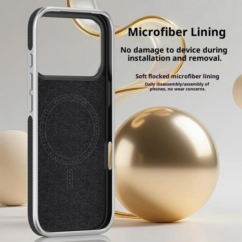 Custodia iPhone 17 Pro Compatibile con MagSafe Linea Stampa Texture Diamante Pelle PU Copertura Posteriore del Telefono - Nero