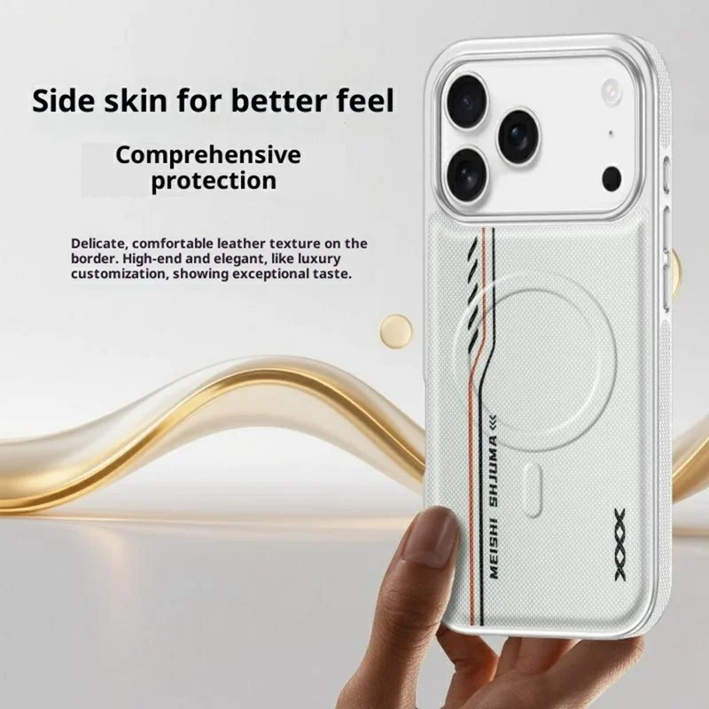 Per iPhone 17 Pro Max Custodia Compatibile con MagSafe Linea Stampa Texture a Diamante in Pelle PU Copertura Posteriore del Telefono - Nero