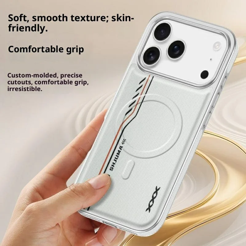 Per iPhone 17 Pro Max Custodia Compatibile con MagSafe Linea Stampa Texture a Diamante in Pelle PU Copertura Posteriore del Telefono - Nero