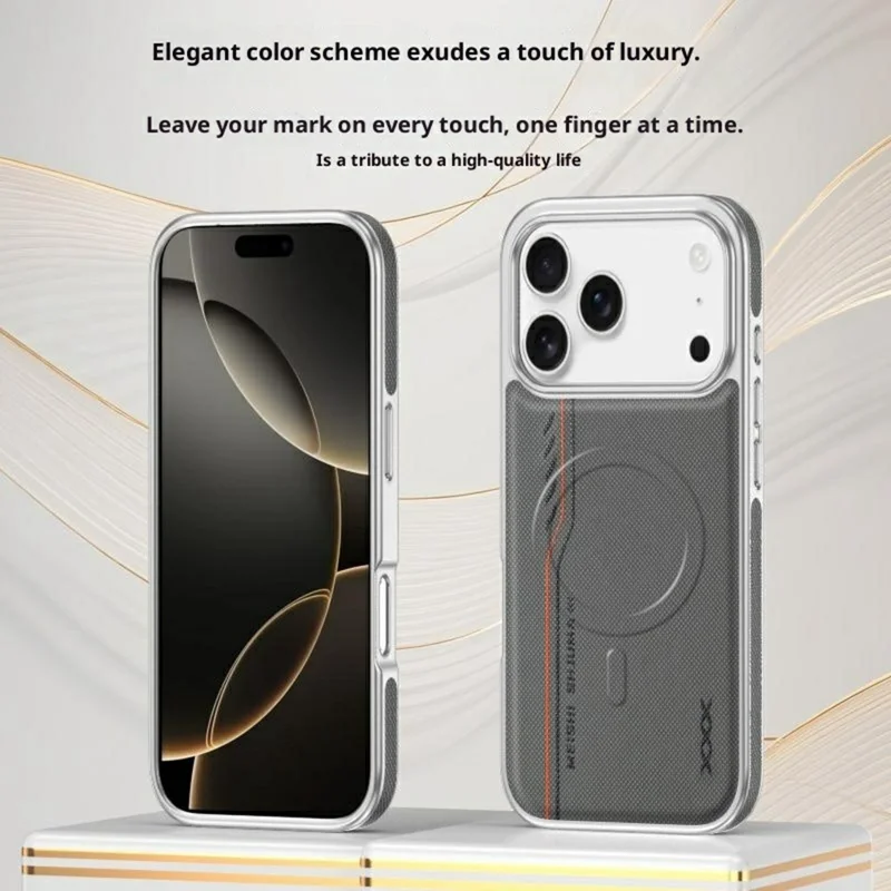 Per iPhone 17 Pro Max Custodia Compatibile con MagSafe Linea Stampa Texture a Diamante in Pelle PU Copertura Posteriore del Telefono - Nero