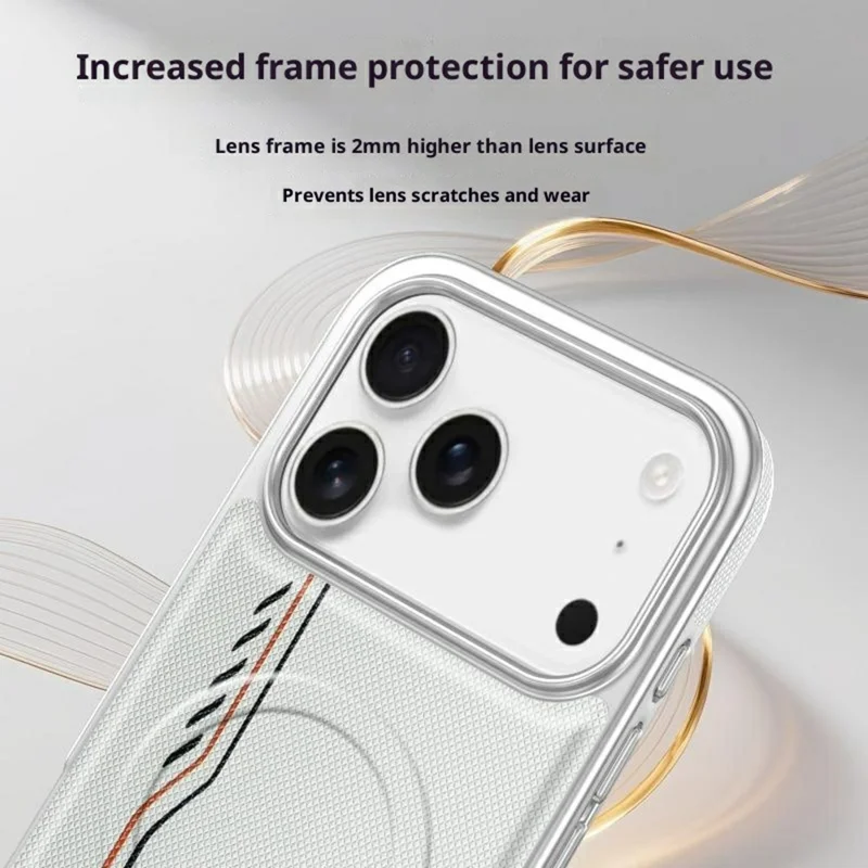 Per iPhone 17 Pro Max Custodia Compatibile con MagSafe Linea Stampa Texture a Diamante in Pelle PU Copertura Posteriore del Telefono - Nero