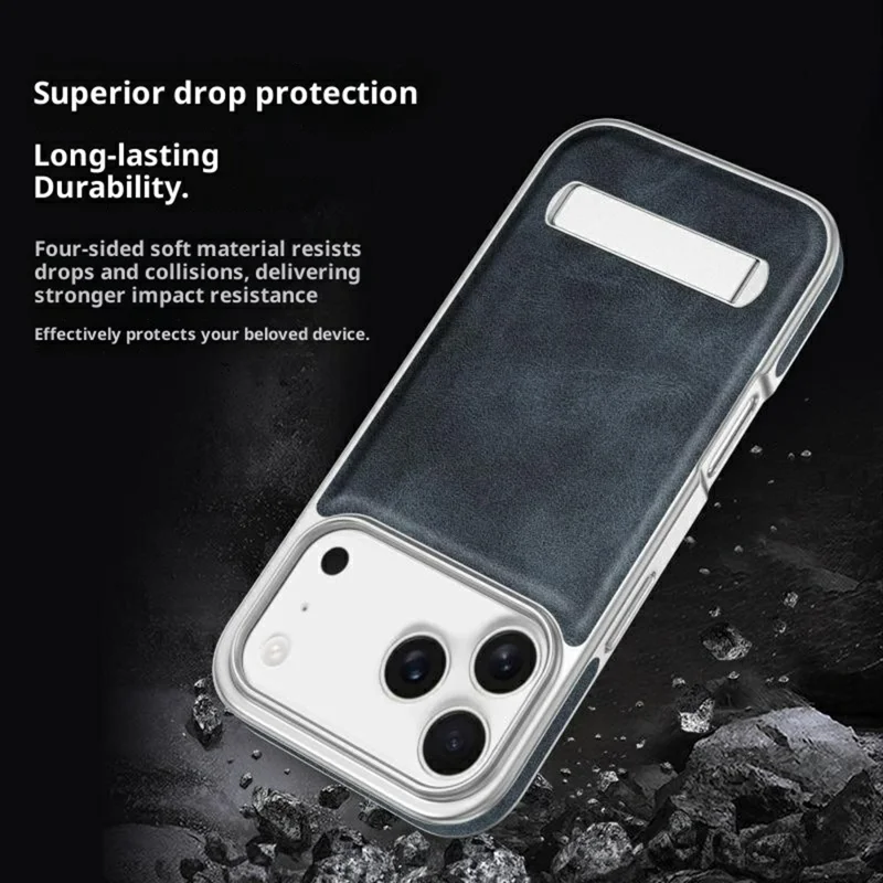 iPhone 17 Pro Hülle mit verstecktem Ständer Leder + PC + TPU matter Elektroplattierung Handyhülle - Braun