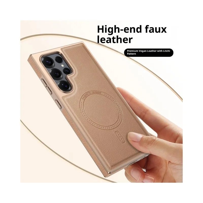 For Samsung Galaxy S23 Ultra Magnetic Case Electroplating Edge PU + TPU + PC Phone Cover - Desert Gold