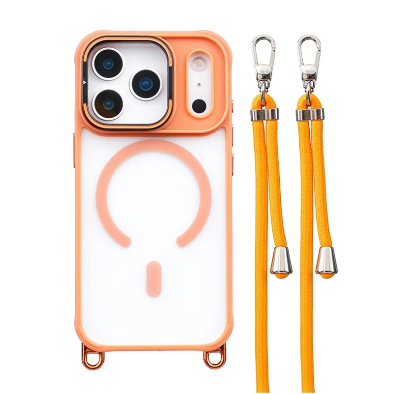 Capa para iPhone 17 Pro Compatível com MagSafe Capa de Telefone PC TPU com Cordão Ajustável / Estrutura da Câmera com Suporte - Laranja