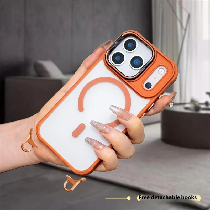 Capa para iPhone 17 Pro Max Compatível com MagSafe Capa de Telefone PC TPU com Cordão Ajustável / Estrutura da Câmera e Suporte - Laranja