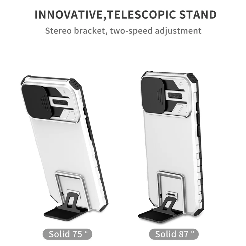 For iPhone 17 Case Camera Slider PC + TPU Phone Cover with Kickstand - White