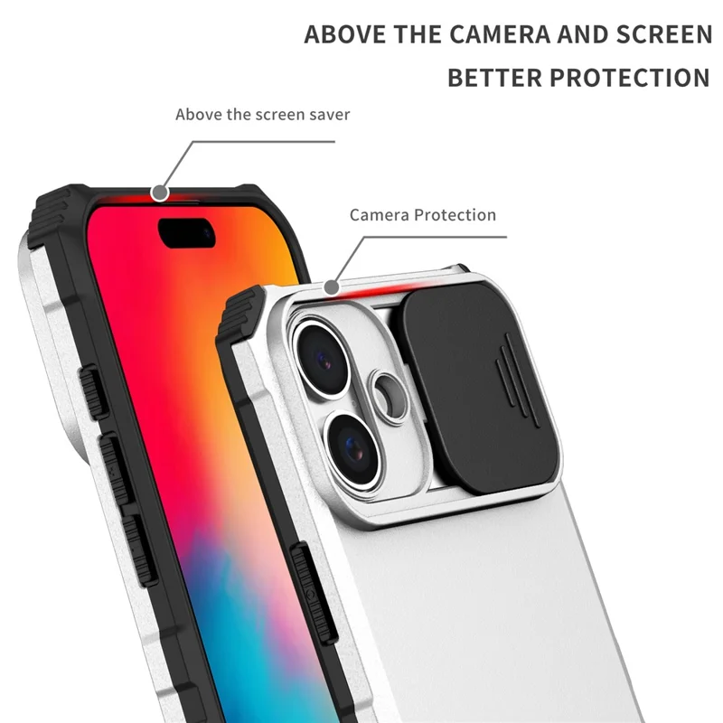 For iPhone 17 Case Camera Slider PC + TPU Phone Cover with Kickstand - White