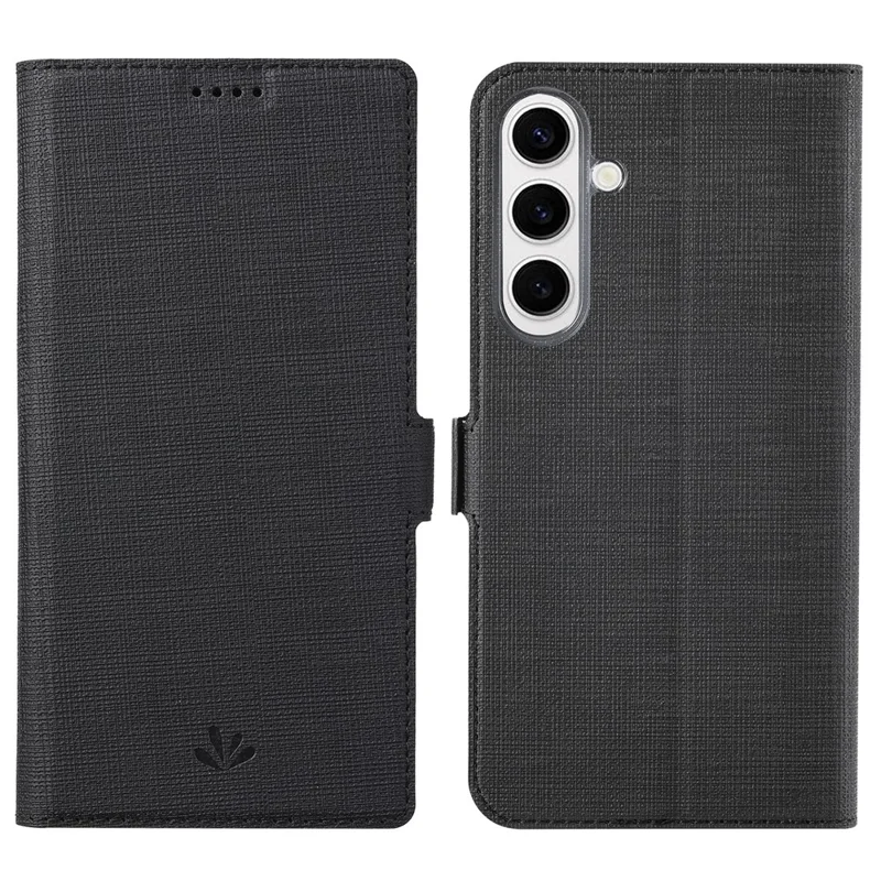 Série VILI DMK pour étui de téléphone Samsung Galaxy S25 avec support et portefeuille en cuir - Noir